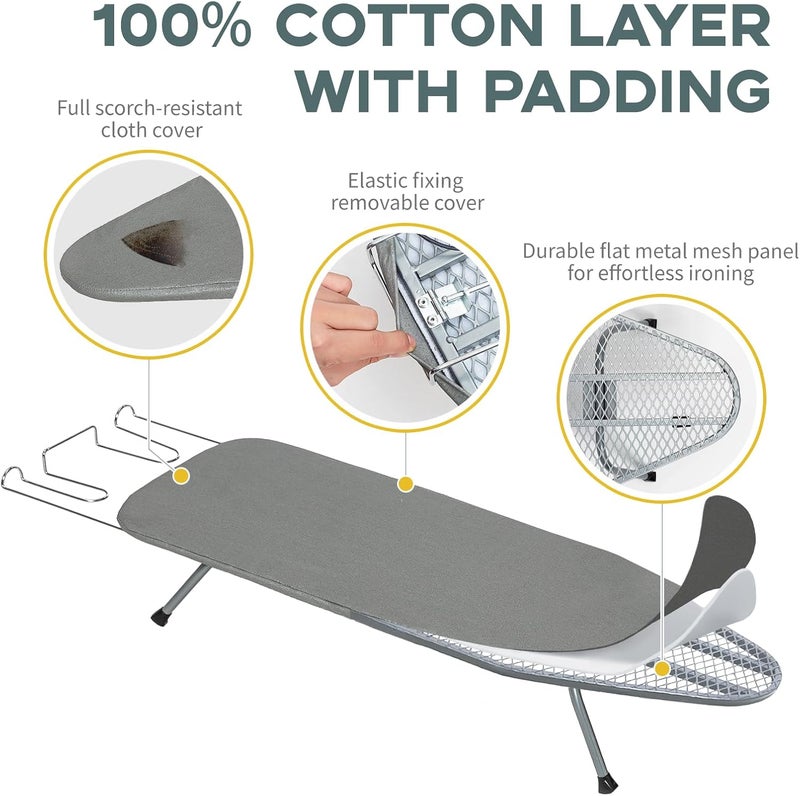 RAINHOL Metal Foldable Tabletop Ironing Board with Iron Rest, Portable Ironing Board Small with Heat Resistant Cotton Cover, Mini Iron Board for Small Space and Travel, 31"x12", Gray - Image 2